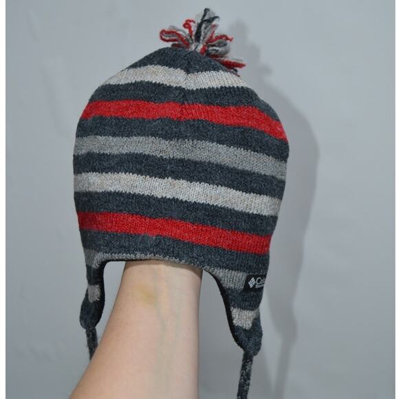 Columbia Woman's Knit Winter Beanie with Tassels Gray Red & Cream OSFM - Picture 6 of 6